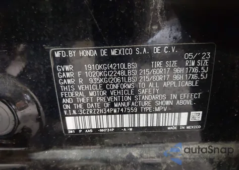 2023 Honda Hr-V Awd Lx z USA, uszkodzony, nr VIN 3CZRZ2H34PM747559